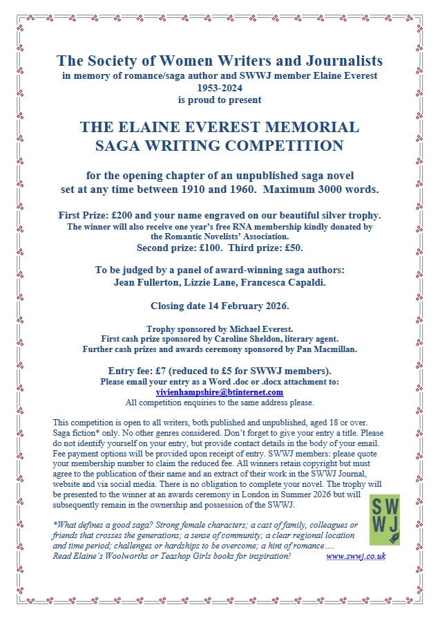 Francesca Capaldi Burgess Author (@fcapaldiburgess) on Twitter photo Calling all #saga #writers!
The <a href="/SWWJ/">SWWJ</a> are hold this fantastic #competition for an unpublished saga novel, in the memory of author <a href="/ElaineEverest/">Elaine "The Woolworths Girl author" Everest</a>.
(I'm one of the judges!)
Details below and on the SWWJ page here: bit.ly/4nZiWOw
#WritingCommunity #WritingCompetition Calling all #saga #writers!
The <a href="/SWWJ/">SWWJ</a> are hold this fantastic #competition for an unpublished saga novel, in the memory of author <a href="/ElaineEverest/">Elaine "The Woolworths Girl author" Everest</a>.
(I'm one of the judges!)
Details below and on the SWWJ page here: bit.ly/4nZiWOw
#WritingCommunity #WritingCompetition