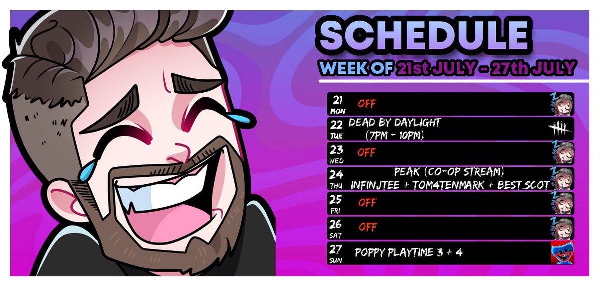 PotatoLegionYT's tweet image. Schedule for the week folks. I know i'm not around alot, very busy week. Looking forward to hanging out now I'm better!! :D