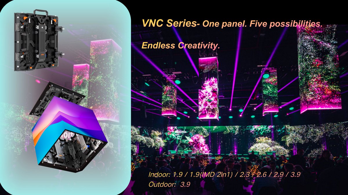 Whether it’s a captivating museum installation, an immersive exhibition booth, or a dynamic concert stage, this panel adapts to your vision — supporting flat walls, curved surfaces, right-angle corners, 4-sided columns, and even 5-sided cubes — all with a single model.
#LEDisplay