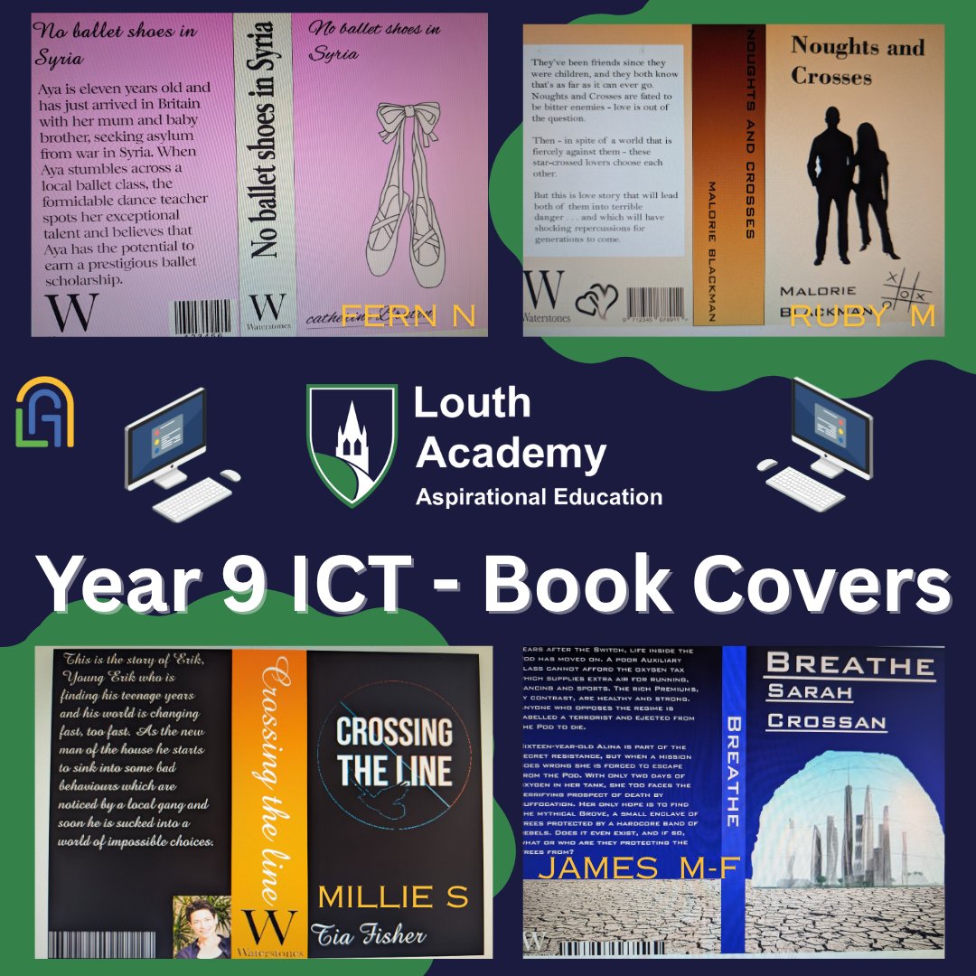 LouthAcademy's tweet image. Our Year 9 ICT students have truly outdone themselves this term creating some absolutely amazing book covers! 🤩 We're so impressed with their creativity and digital design skills.
Take a look at some of their fantastic work!