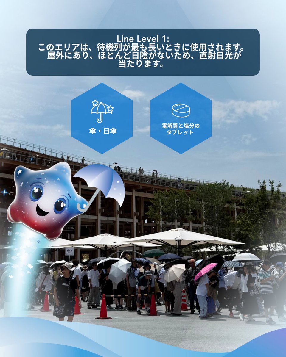 USA_Pavilion_'s tweet image. 夏、到来! ☀️ アメリカ館にいらっしゃる際は、以下をお忘れなく!
✔️ 水筒
✔️ 傘・日傘(1+3屋外スペース用)
✔️ 首かけ扇風機やネッククーラー
✔️ 折りたたみイス
✔️ 電解質と塩分のタブレット
#アメリカ館 #万博お役立ち知識 #夏の万博 #夏のライフハック #万博 #日本の夏