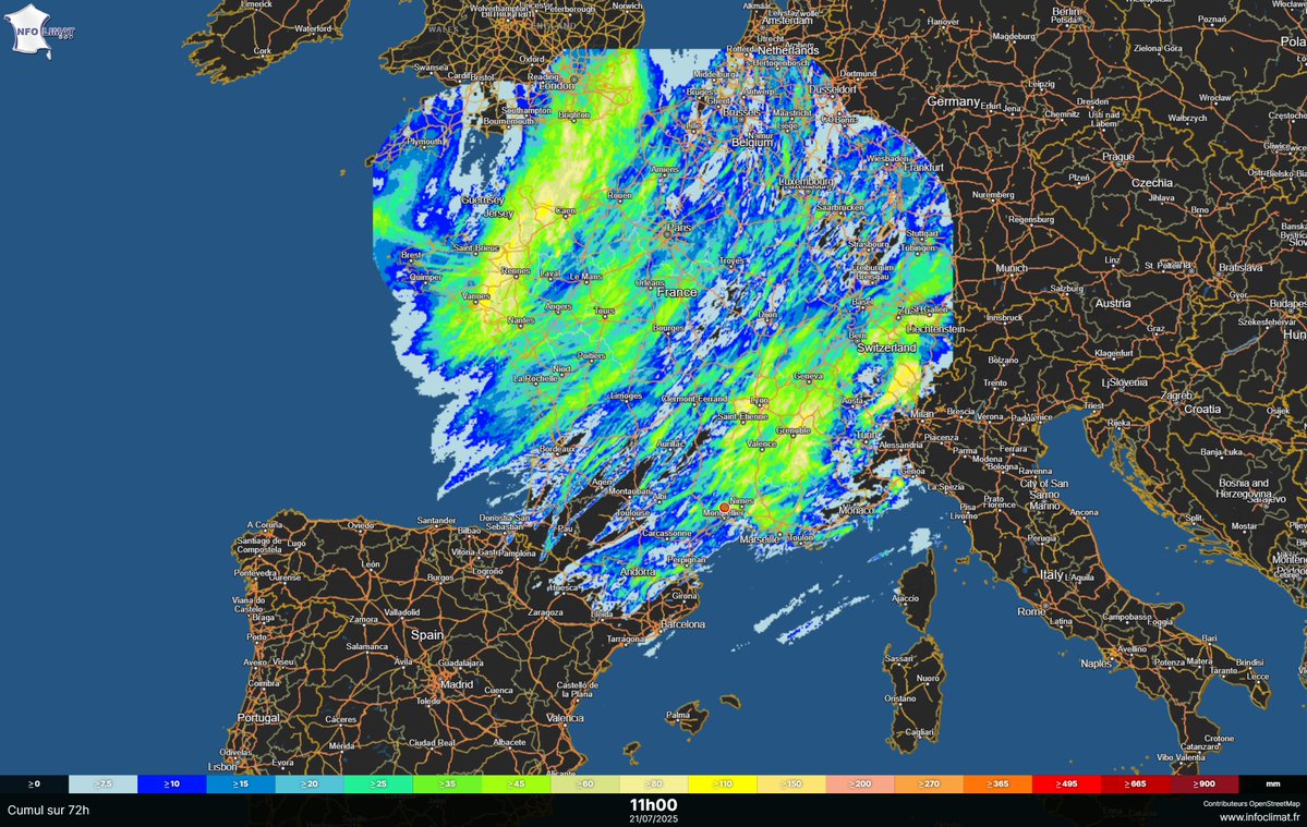 SergeZaka's tweet image. Les bonnes nouvelles sont là et se confirment ! La pluie est de retour en quantité sur la France, accompagnée de conditions thermiques idéales pour une pousse optimale des cultures. Que du bonheur !
Aucun risque agricole majeur en vue jusqu’à fin juillet. Le temps restera…
