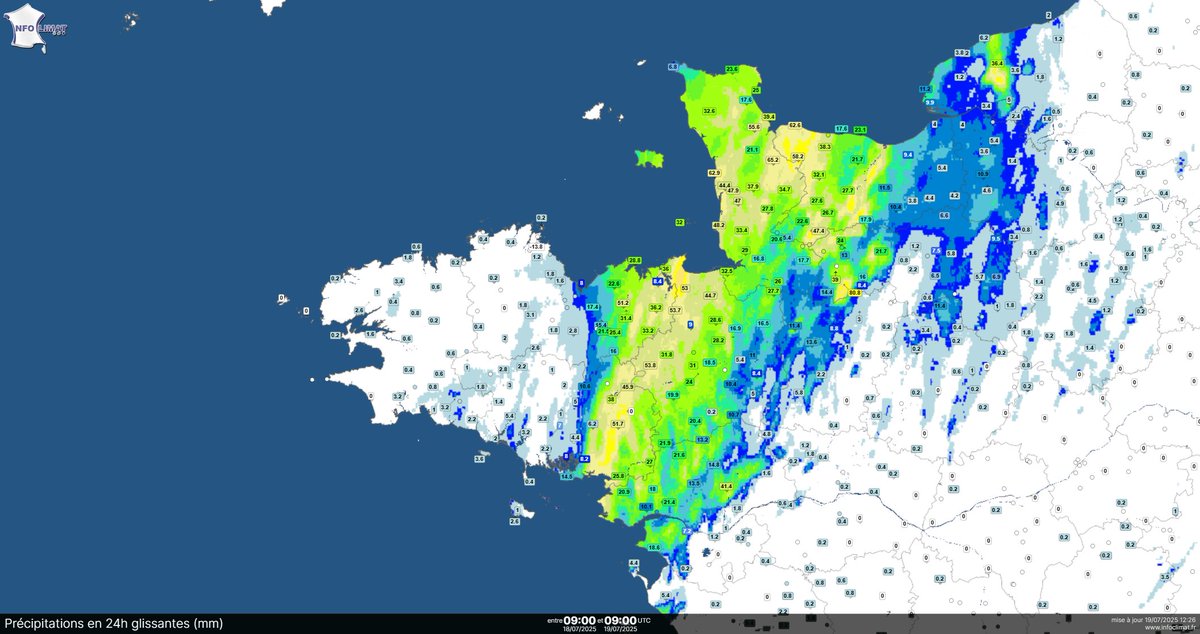 SergeZaka's tweet image. Les bonnes nouvelles sont là et se confirment ! La pluie est de retour en quantité sur la France, accompagnée de conditions thermiques idéales pour une pousse optimale des cultures. Que du bonheur !
Aucun risque agricole majeur en vue jusqu’à fin juillet. Le temps restera…