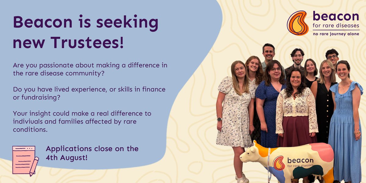 RareBeacon's tweet image. We're looking for at least two new Trustees with lived experience of rare conditions or skills in finance or fundraising to help shape our future!
📝 Find out more about the role: ow.ly/UrKS50WrIAL
Send your CV and a short cover letter to recruitment@rarebeacon.org.