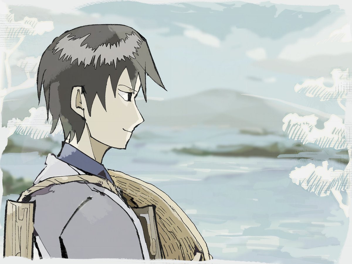 takahama13's tweet image. 海の日に笑う(かもしれない)曽良君を描きました