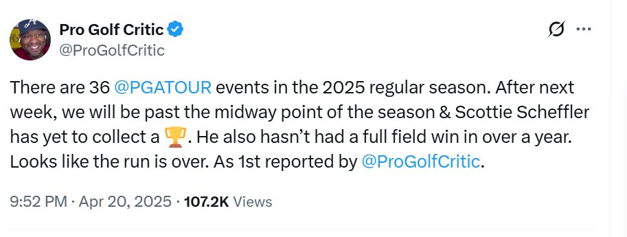 KevinCaseyGC's tweet image. Scottie Scheffler since this inane post:
WIN (by 8!)
WIN (major)
T4
WIN (Sig Event)
T7
T6
T8
WIN (major)