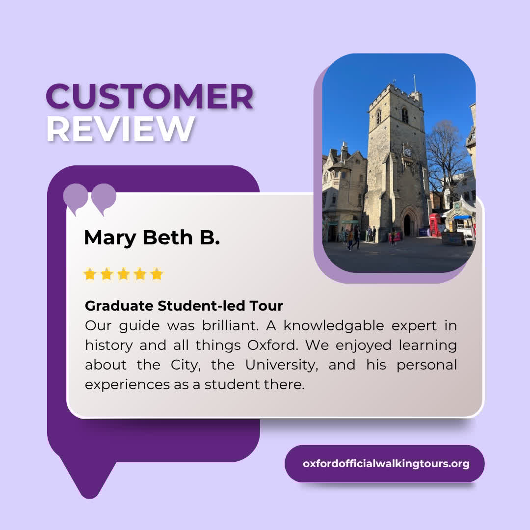 OfficialToursOX's tweet image. &quot;Our guide was brilliant. A knowledgeable expert in history and all things Oxford.&quot; ⭐ Thank you Mary Beth for your very kind review! 🙏

🎟 Book our #Oxford University &amp;amp; City Tour ➡ bit.ly/3Ba3czg 

#OfficialToursOx #ExperienceOx #CustomerReview