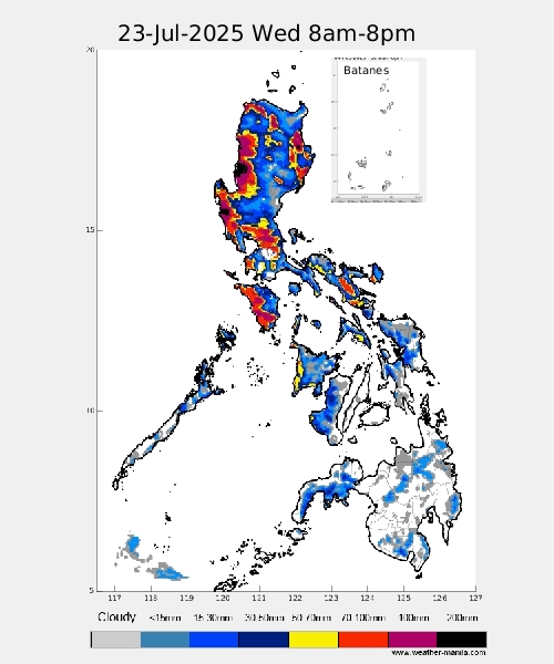 Weather_Manila's tweet image. NCR rains to continue tonight, and tomorrow, and tomorrow night, and Wednesday, (and until the end of the week if the LPA intensifies and move north to the Ryukyus). Kulay fusc..fuc..fu..pink ay &amp;gt;100mm for each of the 12-hour accumulated maps.  Stay safe!
