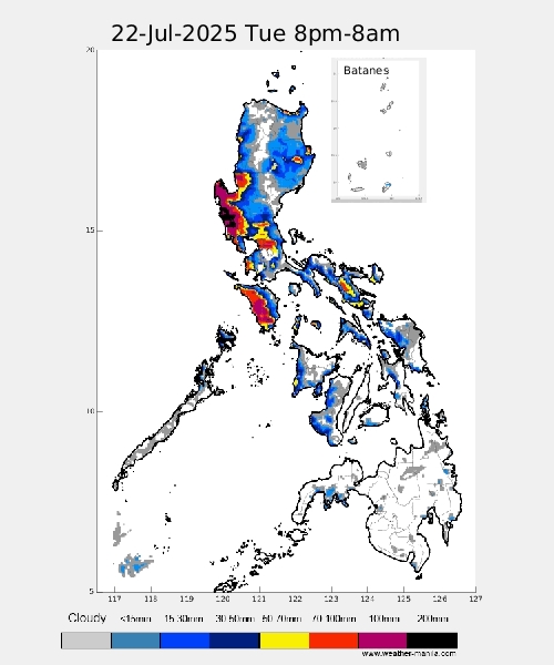 Weather_Manila's tweet image. NCR rains to continue tonight, and tomorrow, and tomorrow night, and Wednesday, (and until the end of the week if the LPA intensifies and move north to the Ryukyus). Kulay fusc..fuc..fu..pink ay &amp;gt;100mm for each of the 12-hour accumulated maps.  Stay safe!