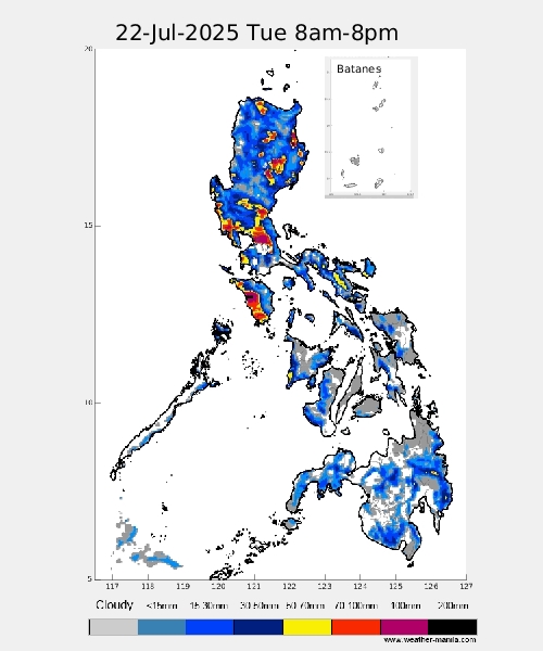 Weather_Manila's tweet image. NCR rains to continue tonight, and tomorrow, and tomorrow night, and Wednesday, (and until the end of the week if the LPA intensifies and move north to the Ryukyus). Kulay fusc..fuc..fu..pink ay &amp;gt;100mm for each of the 12-hour accumulated maps.  Stay safe!