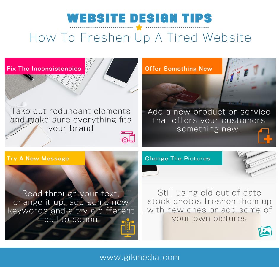GikDesign's tweet image. Is your website looking a bit outdated? Check out our infographic for top web design tips to freshen up a tired website! ✨📷#WebDesign #UX #WebsiteRefresh #DigitalMarketing #UKBusiness