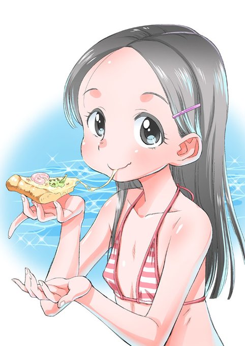 再掲。貧乳ビキニピザ娘。 #海の日 