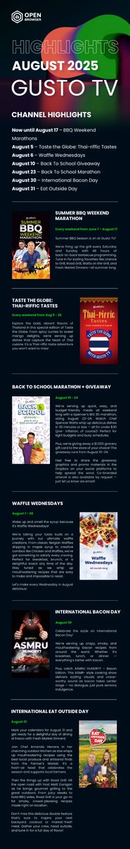 open_browser's tweet image. Check out Gusto TV&apos;s August preview. 
lt&apos;s all about to be revealed!🔥🔥🔥 
How to watch: Open the Open Browser, then go to live, find &quot;GustoTV&quot; to watch!🔥🔥🔥 
Stay tuned to our X page and don&apos;t miss a moment!🔥🔥🔥 
#OpenBrowser #GustoTV 
@gustotv