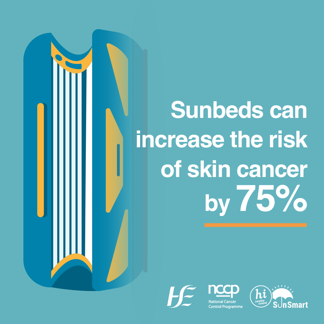 HW_HSEDubMid's tweet image. Skin cancer is the most common form of cancer in Ireland with over 11,000 cases diagnosed annually.Exposure of skin to UV radiation from sunbeds damages skin cells and increases the risk of developing skin cancer. There is no safe limit of exposure to UV radiation from sunbeds.