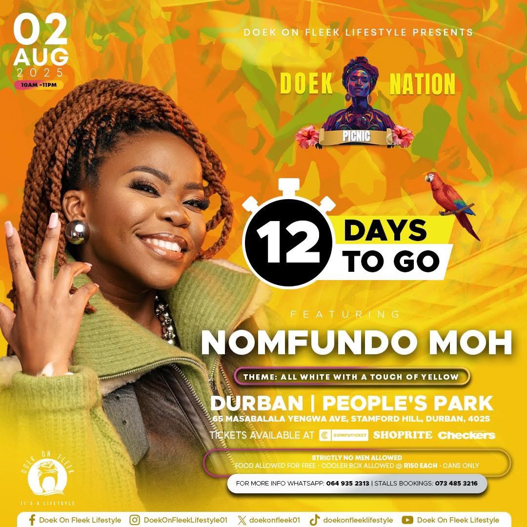 doekonfleek01's tweet image. 🌟 12 Days to Go, Durban! 🌟
Seated area tickets available now!
Theme: All White with a Touch of Yellow 💛
👉Follow link to Get your tickets 🎫
shorturl.at/oOZ7z
WhatsApp 0649352313
@Nomfundo_Moh @Sjava_atm @goldmax @Uyanda_20 @Ladydu_sa @qwabe_galz @AshleyOgle