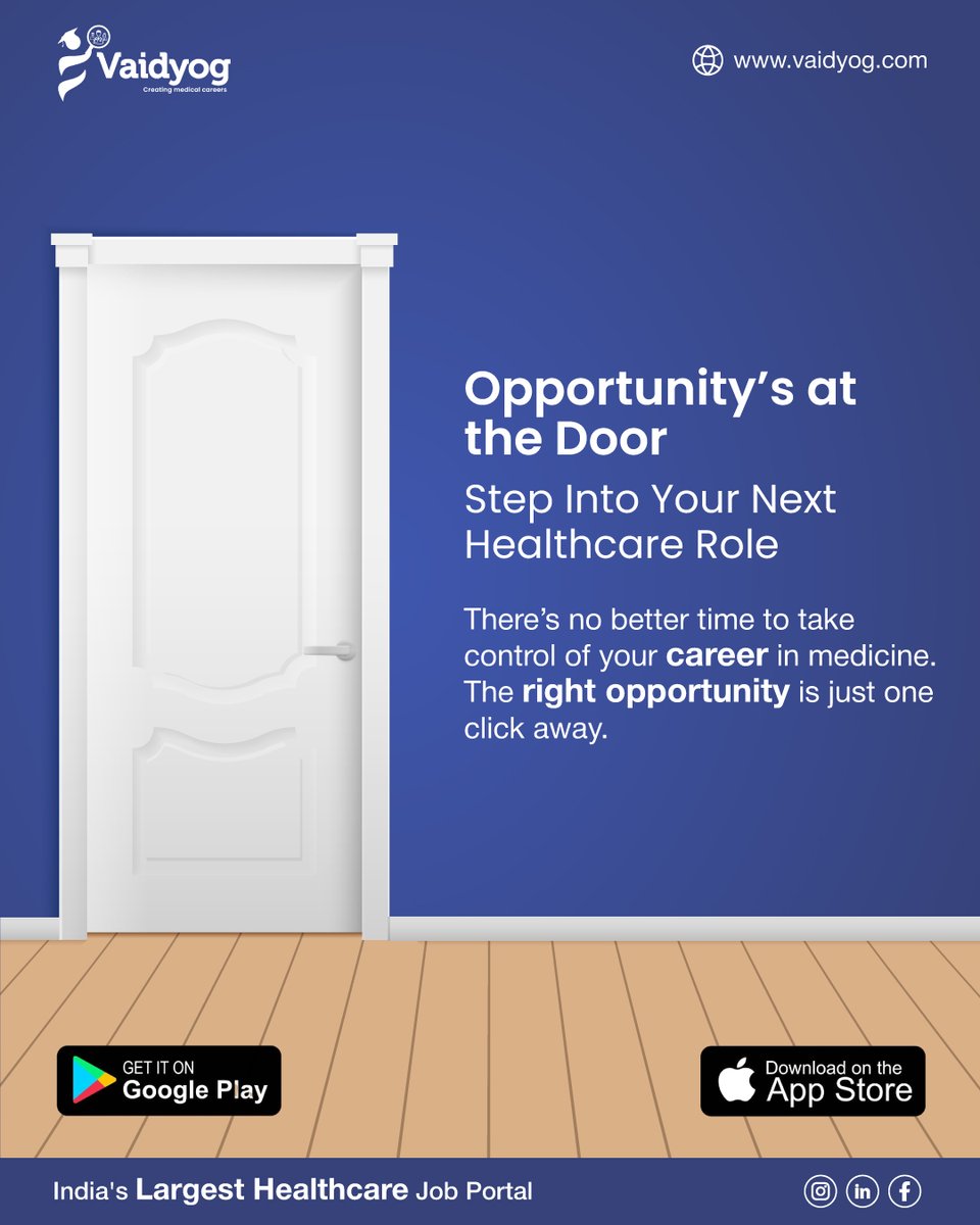 VaidyogOfficial's tweet image. Opportunity’s knocking
Aspiring doctors, now is the time and Vaidyog is the place
Find verified medical jobs and step into your next role with confidence
#Vaidyog #JoinVaidyog