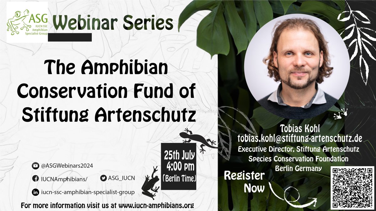 IUCN_ASG's tweet image. Funding for amphibian conservation research projects.

Join our next Webinar on July 25, featuring Tobias Kohl, E.D of Stiftung Artenschutz, as he shares how the Amphibian Conservation Fund supports projects globally.

Register to join here: docs.google.com/forms/d/1q5T1N…

#ASGwebinars
