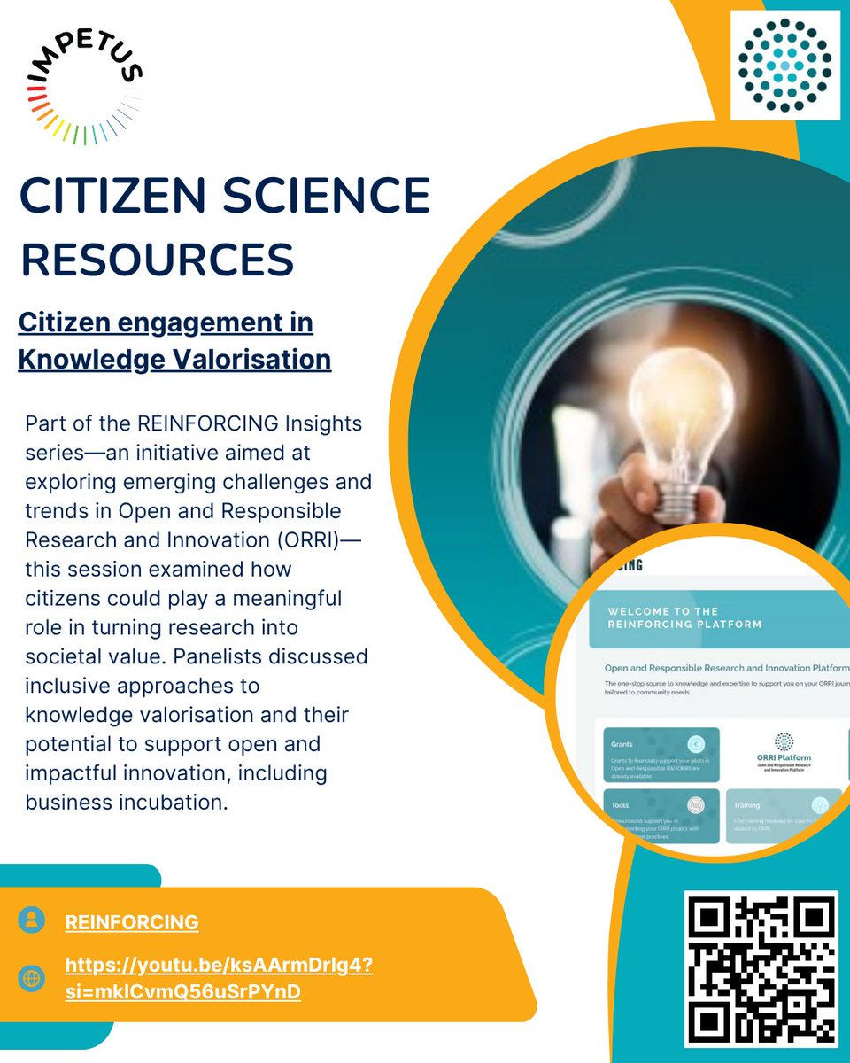 impetus4cs's tweet image. #citizenscience resource
#Citizenengagement in Knowledge Valorisation - Part of the @REINFORCING_eu Insights series, this session examined how citizens could play a meaningful role in turning research into societal value.
youtu.be/ksAArmDrlg4?si…