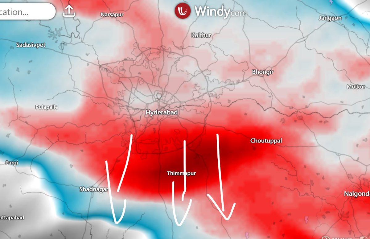 #WxAlert for #Hyderabad 
Shamshabad airport under moderate/heavy spell of rain currently. This can last for 10-15 minutes.
City can get rain after 5PM.