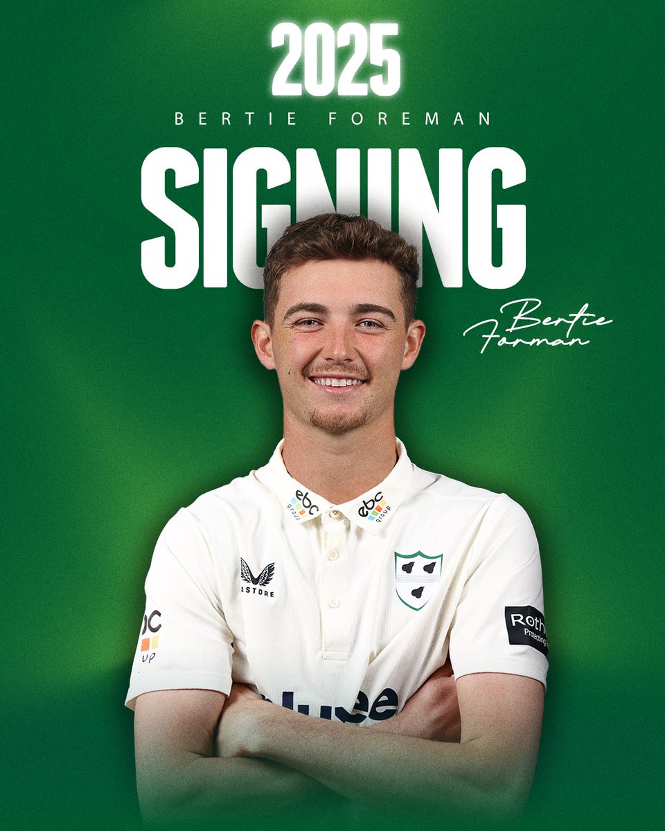 𝗕𝗘𝗥𝗧𝗜𝗘 𝗔𝗥𝗥𝗜𝗩𝗘𝗦 ✍️

We've completed the signing of Bertie Foreman on a short-term deal for the next two <a href="/CountyChamp/">Rothesay County Championship</a> matches. 🍐

Read what Alan Richardson had to say about Bertie signing ➡️ youpears.com/Foreman2025