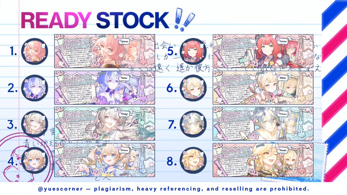 yuescorner's tweet image. ⊱  ۫ ׅ ✧ Any interactions are appreciated!

Halo! Yue ada ready stock dan clearance sell nih! Bisa di-take sekarang with fee +2K, atauu jam 19.00 WIB nanti tanpa fee. Untuk price RS/CS sudah ada di-alt yaa, makacii banyakk ^__^ 🩷‼️

t. #zonauang #zonaba #zonajajan

(1/2)