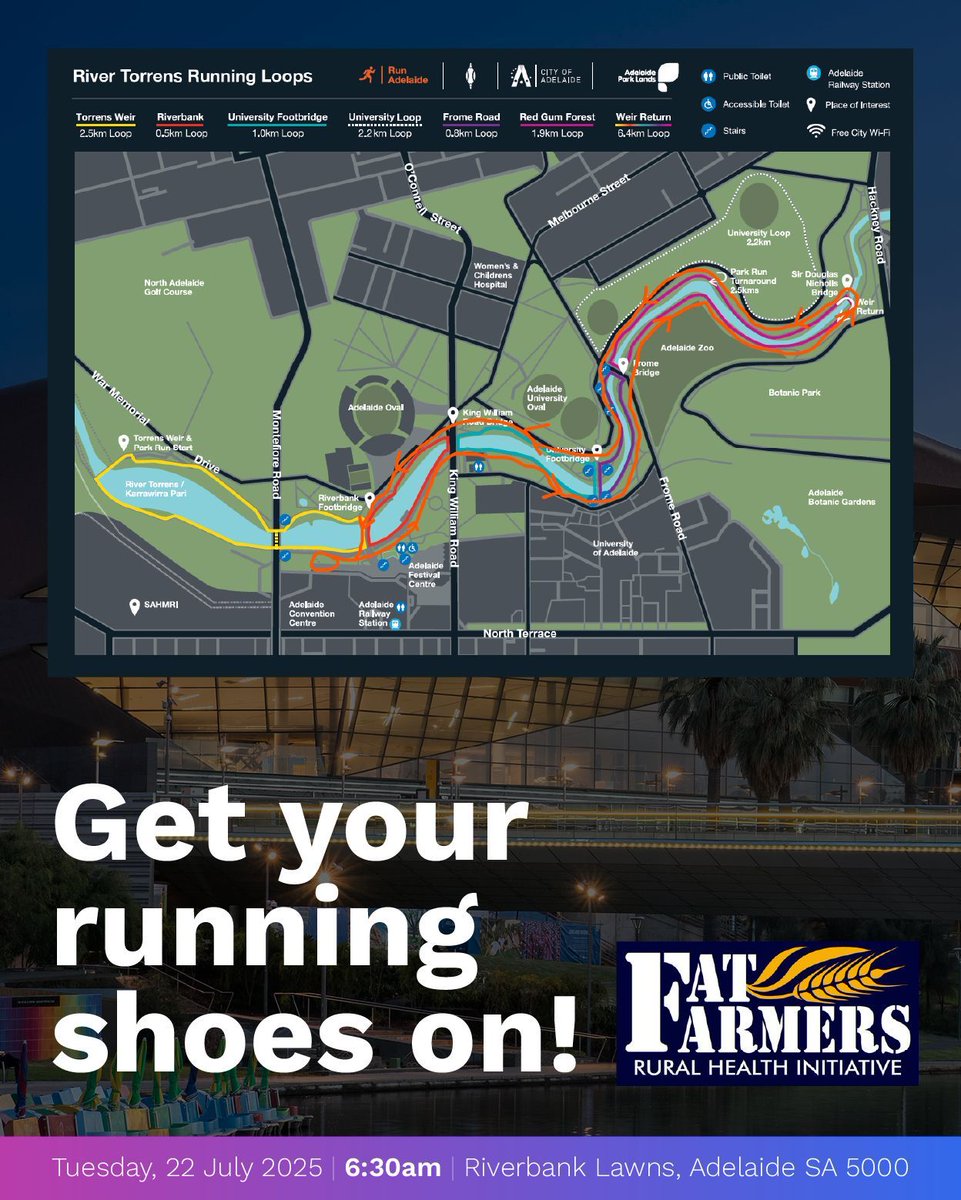 Get those running shoes ready, it's time for the Fat Farmers Run/Walk along the Torrens tomorrow morning! 👟 

Come along! You might see a familiar face there... 🦗 

#19AWITC #FatFarmers #Run