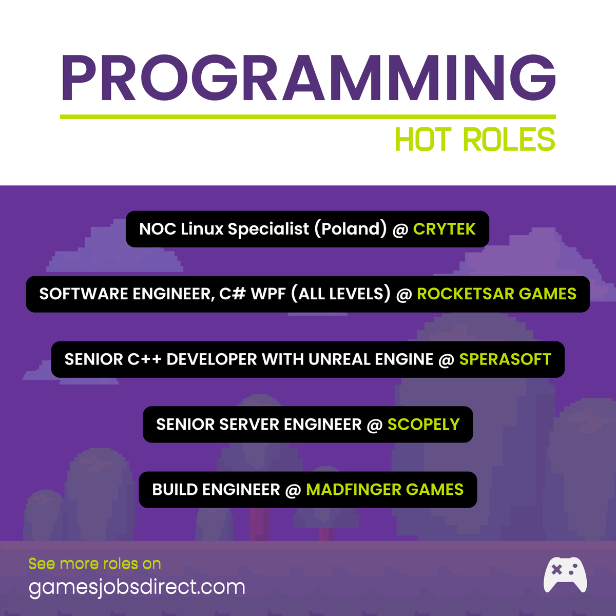 GamesJobsDirect's tweet image. ๐ฅ Check out these hot PROGRAMMING roles on Games Jobs Direct! ๐ฎ
These exciting opportunities at leading studios could be your perfect match.
Search 2,800+ roles right now! ๐ gamesjobsdirect.com
#gamesjobs #gamesdev #hiring #jobs #indiedev #gamesindustry