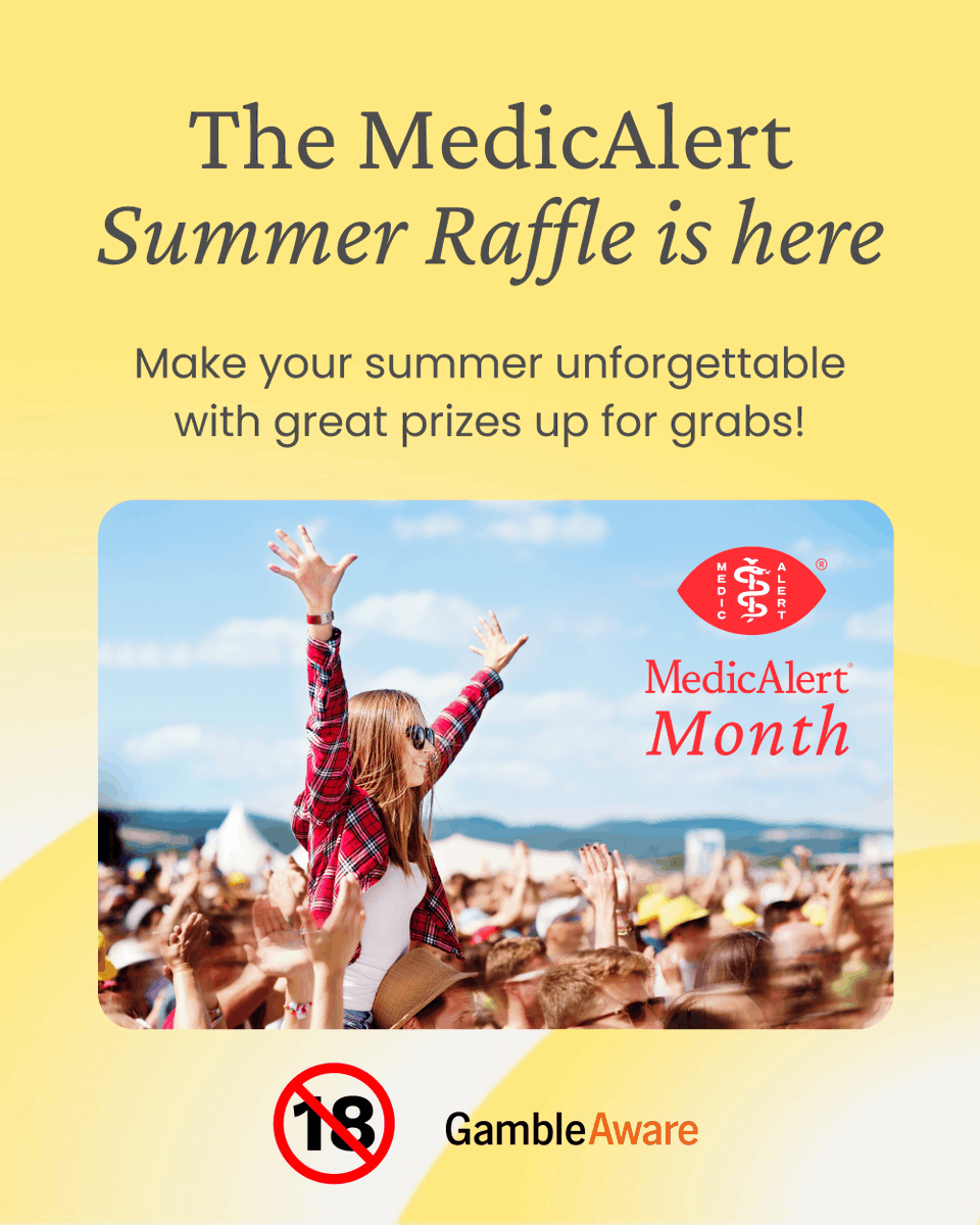 MedicAlert's Summer Raffle is here! Amazing prizes to be won 🌞🎁

Get your ticket now for your chance to win: loom.ly/vFjVuXw

#Raffle #MedicAlert