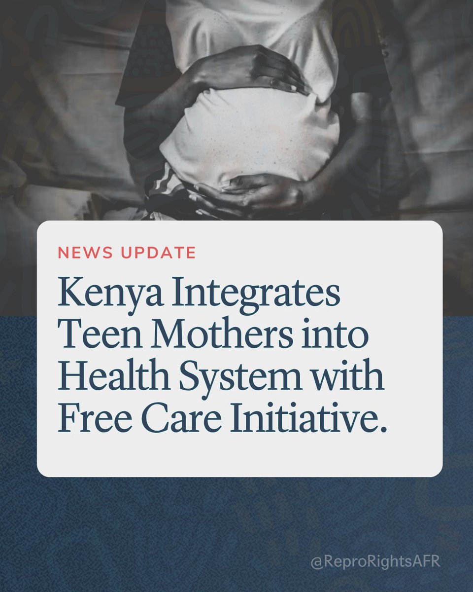 ReproRightsAFR's tweet image. Special health cards are being introduced in Kenya to support teenage mothers.
This initiative aims to ensure free access to prenatal, delivery and postnatal care to protect the dignity of teenage mothers, keep girls in school and ultimately address long-term poverty.
Read more…