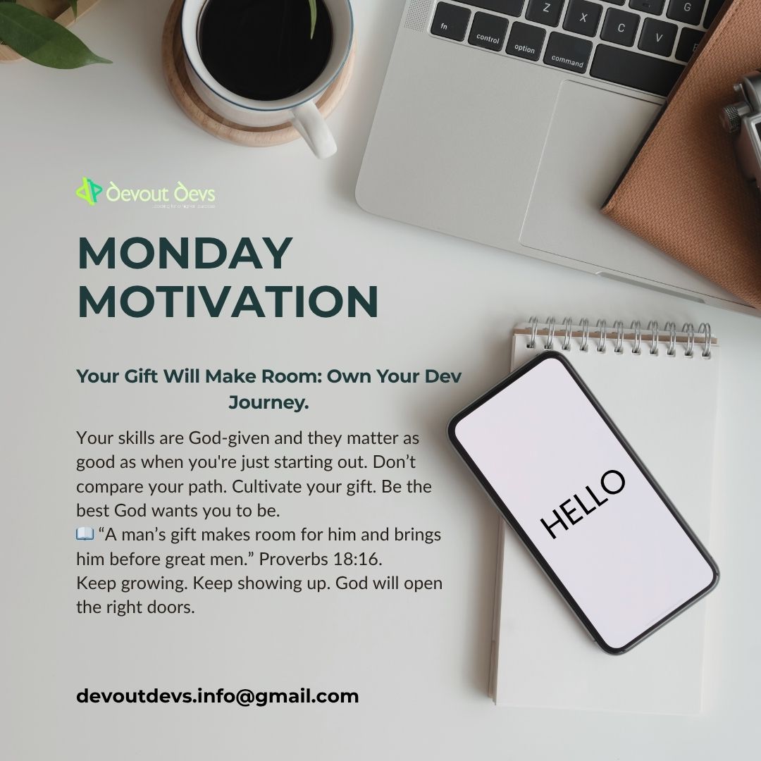 devoutdevs's tweet image. Have an amazing week ahead techies

#DevoutDevs #PurposefulCoding #MondayMotivation