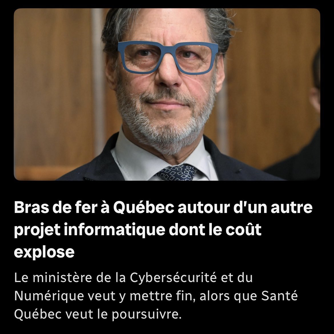 ThomasGerbet's tweet image. Après le fiasco SAAQclic, un bras de fer se dessine autour d’un autre projet informatique dont le coût explose. Le ministère de la Cybersécurité et du Numérique demande à Santé Québec d’«annuler sans délai» son projet SIFARH, mais elle ne veut pas. ici.radio-canada.ca/nouvelle/21803…