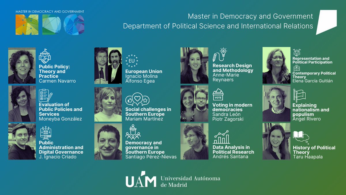 🌍 Want to explore democracy, governance &amp; political change with top scholars?
Join our Master's in Democracy and Government at <a href="/UAM_Madrid/">UAM Autónoma Madrid</a> and learn from an outstanding team of experts in public policy, EU politics, populism, political theory &amp; more!
#MasterUAM #PoliticalScience