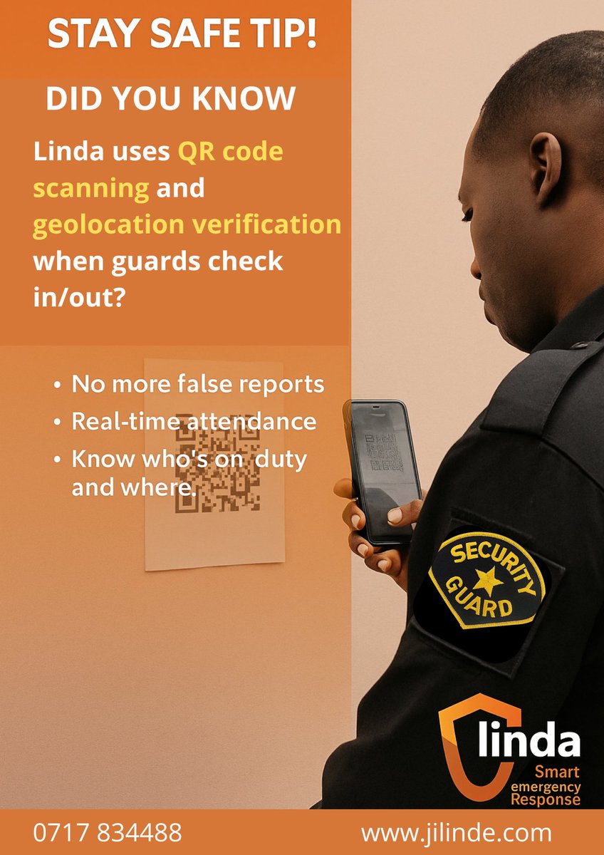 jilindeApp's tweet photo. No more lies. No more guesswork.
Jilinde-Linda shows exactly where and when your guards check in — with GPS + QR code.
✅ Real-time. 💯 Reliable. 🔐 Secure.
🛡️ Guard smarter.
👉 https://t.co/UrqLM0ky2p https://t.co/qsBlmpesuE