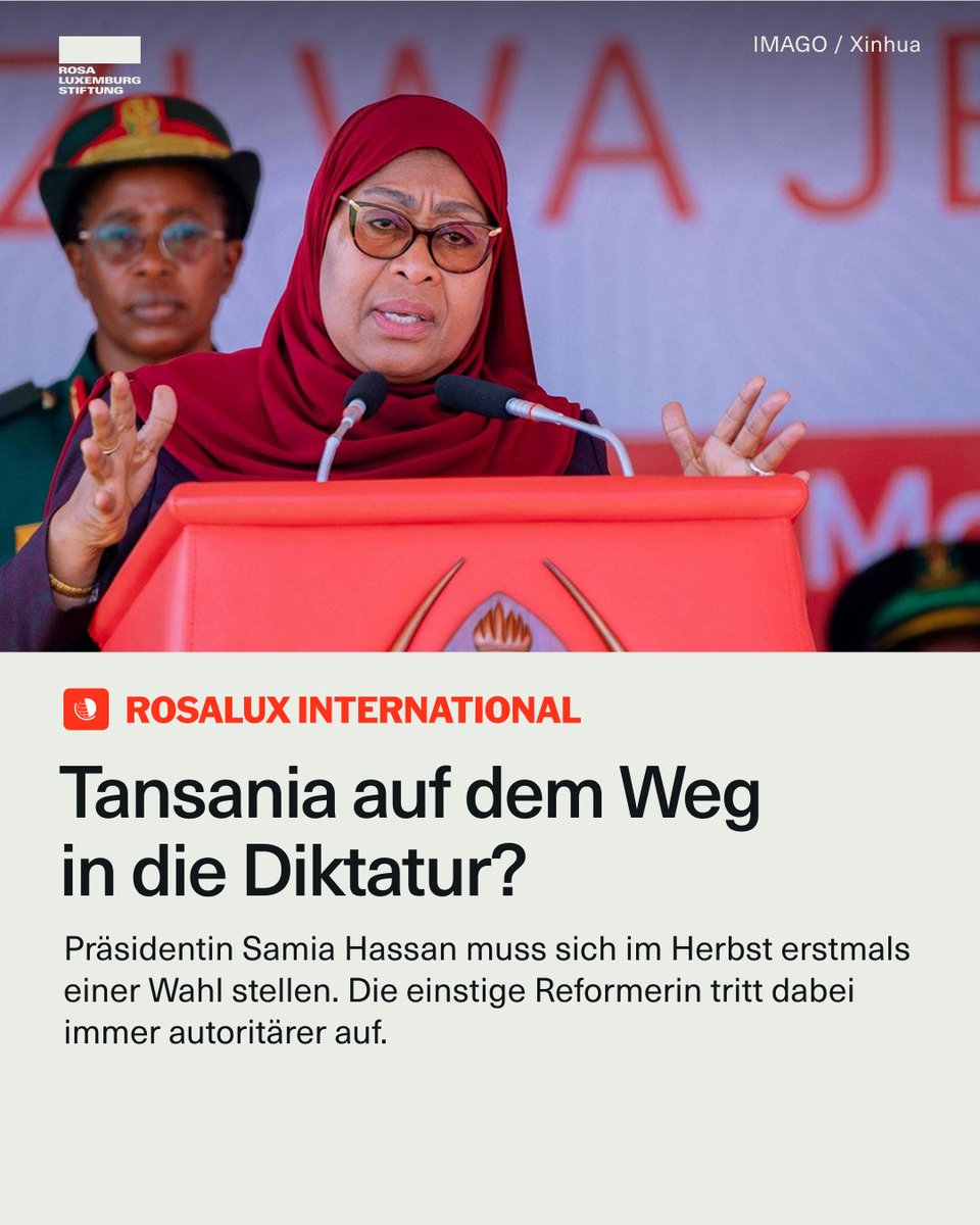 rosaluxstiftung's tweet image. Im Vorfeld der Wahlen nimmt das politische Regime in Tansania immer autoritärere Züge an: Oppositionelle verschwinden, einem ihrer Anführer wird der Prozess gemacht, und Widerspruch wird nicht geduldet. Rutscht das Land in eine Diktatur?
👉 Zum Artikel: rosalux.de/news/id/53643/…