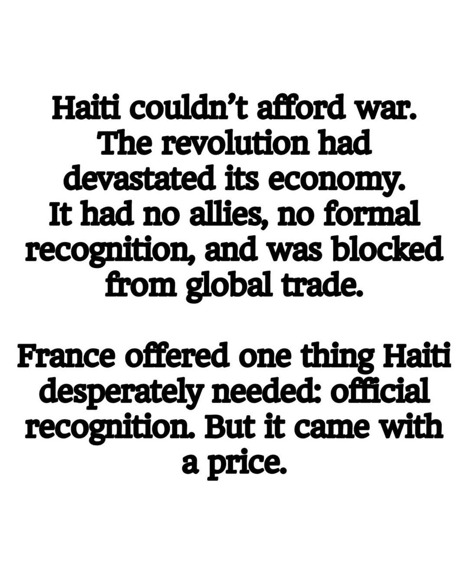 1. People often ask why Haiti didn’t just say no to 🇫🇷’s demand for 150 million gold francs after gaining independence.

Here’s why they couldn’t — &amp; how 🇫🇷created the problem, but 🇺🇸, w/ help from institutions like Citibank, is who truly destroyed 🇭🇹.

essenceofblackculture

🧵