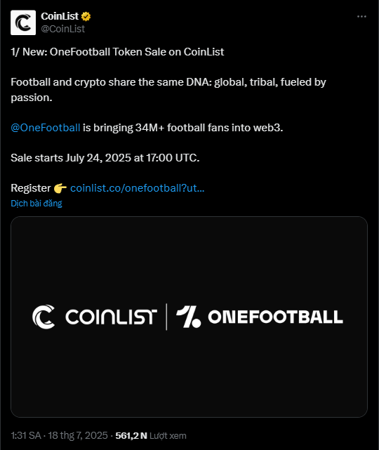 Kaisenview's tweet photo. Ae có acc #Coinlist thì có thể tham khảo và tham gia dự án @ofc_the_club của @OneFootball sắp tới đây

$OFC

App làm về bóng đá thì tệp data người dùng luôn có sẵn và có thể nói là đông nhất quả địa cầu hiện tại :))

Nói về độ trust thì app này có đủ trust thừa.

Co-owned bởi Real Madrid, FC Barcelona, và Bayern Munich thêm đó partner hơn 200+ đội khắp trái đất thì khủng cỡ nào rồi.

Còn bên web3 thì partner với BASE, Animoca Brands,....

Raise vốn tới hơn $300M 

Dự án sẽ sale trên Coinlist vào ngày 24/7 tới đây, thông tin cơ bản cho ae tham khảo như sau:
Supply sale: 60M token $OFC(tương đương 6% tổng cung)
FDV: $50M
Giá: $0.05/1 token
Vesting thì 25% sẽ được unlock lúc TGE, còn lại trả trong vòng 12 tháng.

Kèo này phải lấy con hàng coinlist cổ ra chơi mới được, mà không biết có bị ban chưa nữa :)))

#Coinlist, #OneFootball, #OFC