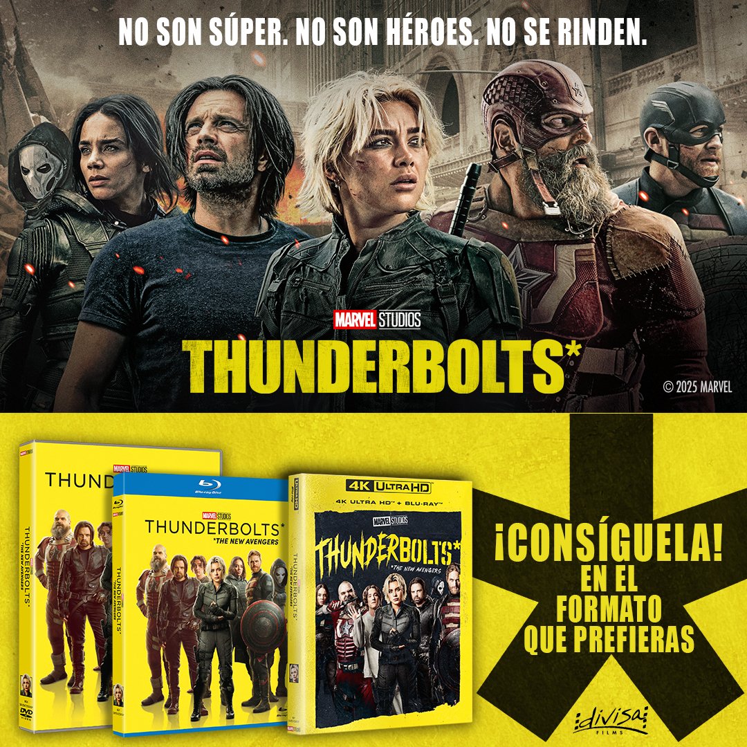 FilmHunters_es's tweet image. ✴️#SORTEO✴️
¿Quieres llevarte una de las 2 copias que sorteamos de #Thunderbolts de #Marvel? Cuéntanos quién es tu personaje favorito y sigue los pasos:
Para participar: RT + FOLLOW (@filmhunters_es + @DivisaFilms) + MENCIONA A UN AMIG@
Hasta 28/7/25 a las 23:59. Solo España.