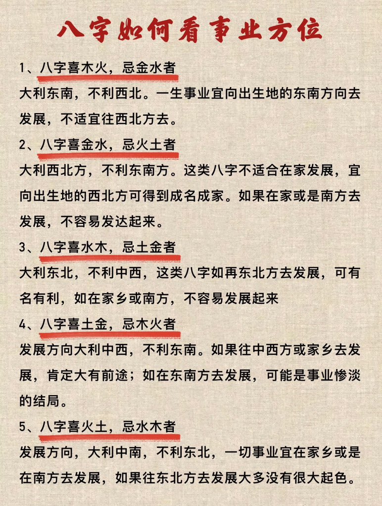 八字看事业方位