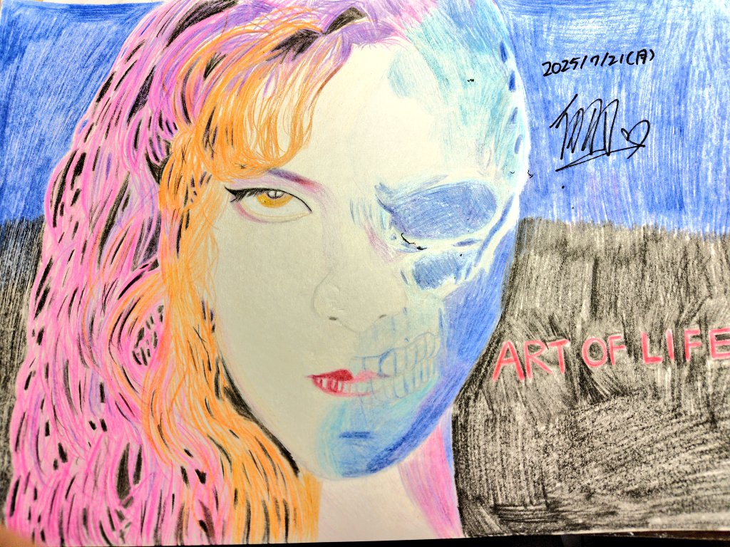 ART　OF　LIFEのジャケ写描いたー！💕
大好きなよっちゃんと大好きな曲のART　OF　LIFE✍️✍️🥰🥰模写すると慣れてきたから楽しいー！💐

#イラスト
#XJAPAN
#YOSHIKI
<a href="/YoshikiOfficial/">Yoshiki</a>🌹