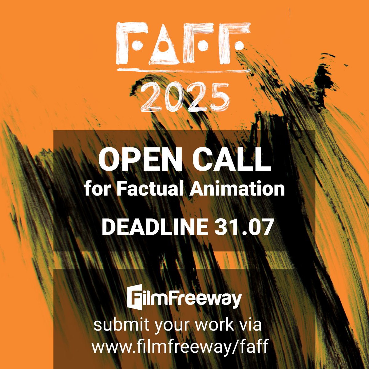 Submissions are still open! Submit your animated documentary on Filmfreeway: filmfreeway.com/faff

2 categories open:
- shorts under 1 minute
- shorts of 1-20 minutes

Unsure if your animation is eligible? Check out our FAQ and Rules &amp; Terms. 

#FAFF #FactualAnimation