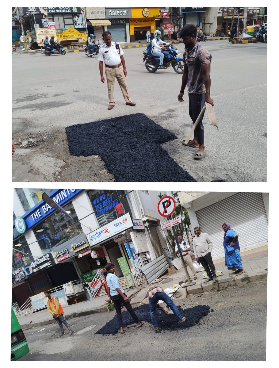 JpnagarTrfPs's tweet image. ಜೆಪಿ ನಗರ ಸಂಚಾರ ಪೊಲೀಸ್ ಠಾಣಾ ವ್ಯಾಪ್ತಿಯ ಬ್ರಿಗೇಡ್ ಜಂಕ್ಷನ್ ಹತ್ತಿರ ರಸ್ತೆ ಗುಂಡಿ ಮುಚ್ಚಿಸಿ ಸುಗಮ ಸಂಚಾರಕ್ಕೆ ಅನುಕೂಲಮಾಡಿಕೊಡಲಾಯಿತು.