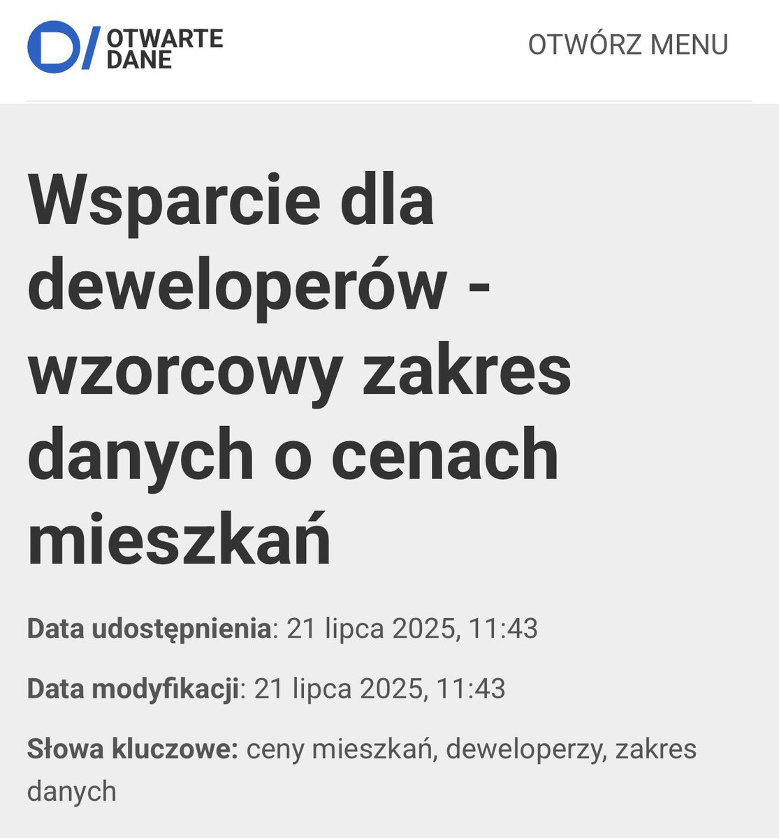 Michał Gramatyka 🇵🇱🇪🇺 #Hołownia2025 (@mcgramat) on Twitter photo Na rządowym serwisie otwartych danych są już WZORCOWE pliki ułatwiające publikację ofertowych cen mieszkań. Skonsultowane z <a href="/PZFD_/">PZFD</a> ale także z <a href="/UOKiKgovPL/">UOKiK</a> i <a href="/MRiTGOVPL/">Ministerstwo Rozwoju i Technologii</a>
Na portalu są już 1142 konta deweloperów. Grzecznie ich poprosimy o dostosowanie danych do naszych formatów - Na rządowym serwisie otwartych danych są już WZORCOWE pliki ułatwiające publikację ofertowych cen mieszkań. Skonsultowane z <a href="/PZFD_/">PZFD</a> ale także z <a href="/UOKiKgovPL/">UOKiK</a> i <a href="/MRiTGOVPL/">Ministerstwo Rozwoju i Technologii</a>
Na portalu są już 1142 konta deweloperów. Grzecznie ich poprosimy o dostosowanie danych do naszych formatów -