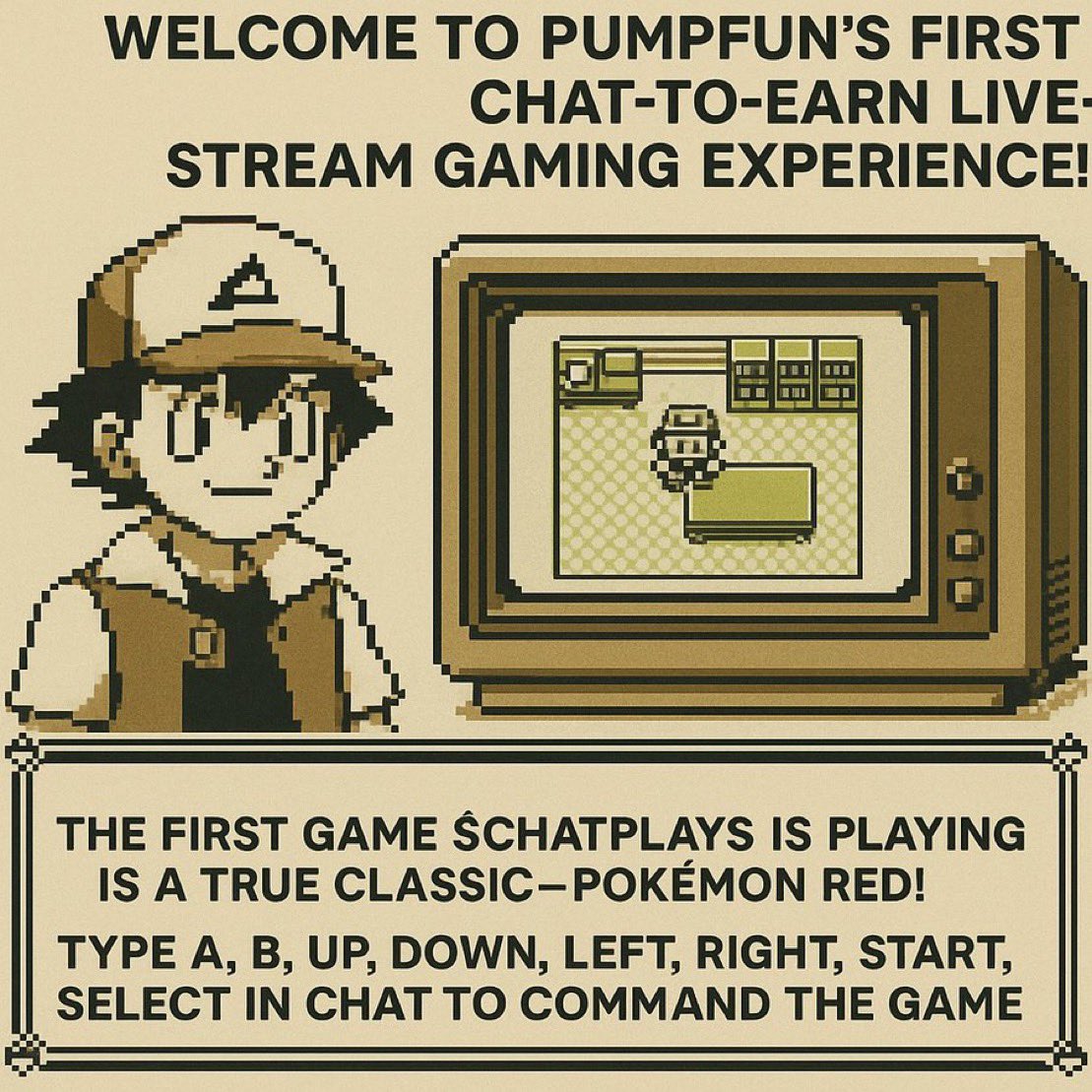 🔥This is $CHATPLAYS—the first Chat-to-Earn livestream gaming experience,starting with the classic Pokémon Red 🔴📺

👾Join the player lounges:
🗨️t.me/Chatplaysfun
💬discord.gg/9PfVuCTsEK
🧪Buy in and back the fun→ pump.fun/coin/DTgz4Enj9…

Follow x.com/chatplays_____…