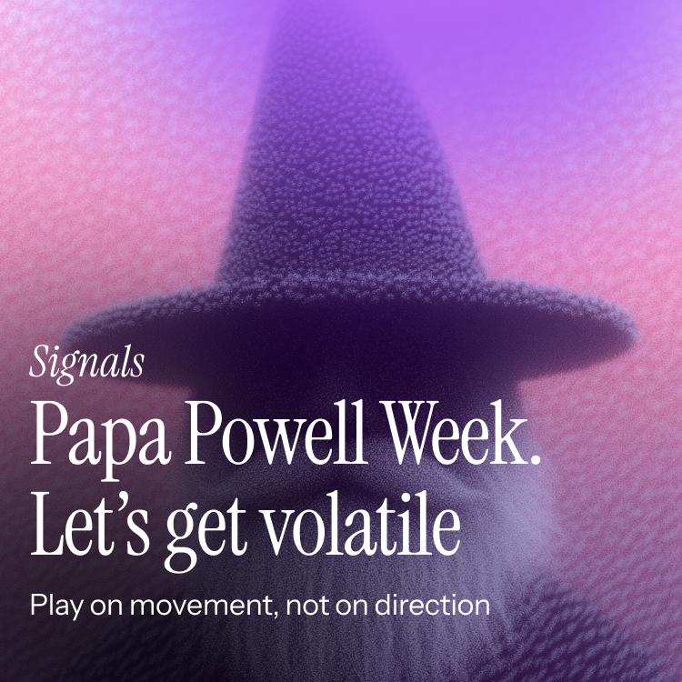 This week is stacked for vol hunters:
- Papa Powell speaks Tuesday 
- Big macro triple-shot Wednesday: Home Sales, Jobless Claims &amp; PMIs all drop same day! 
We're not guessing direction. We're paying for movement.Breakouts = 🍽️

No liquidation. Just 0DTE fun. #ETH #BTC #hits4fun