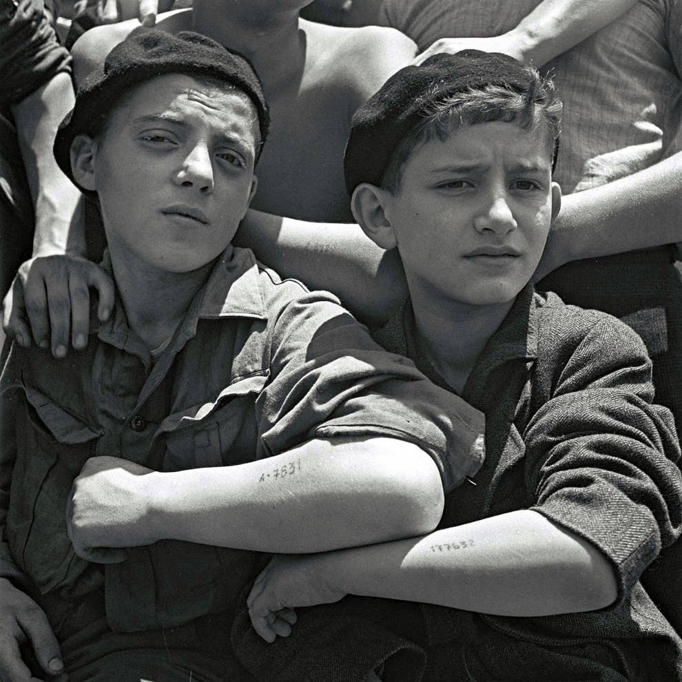 StephenUzzell2's tweet image. Jewish youth rescued from the Auschwitz Nazi concentration camp show their camp tattoos on board a refugee ship, July 15th 1945.
Defiance.