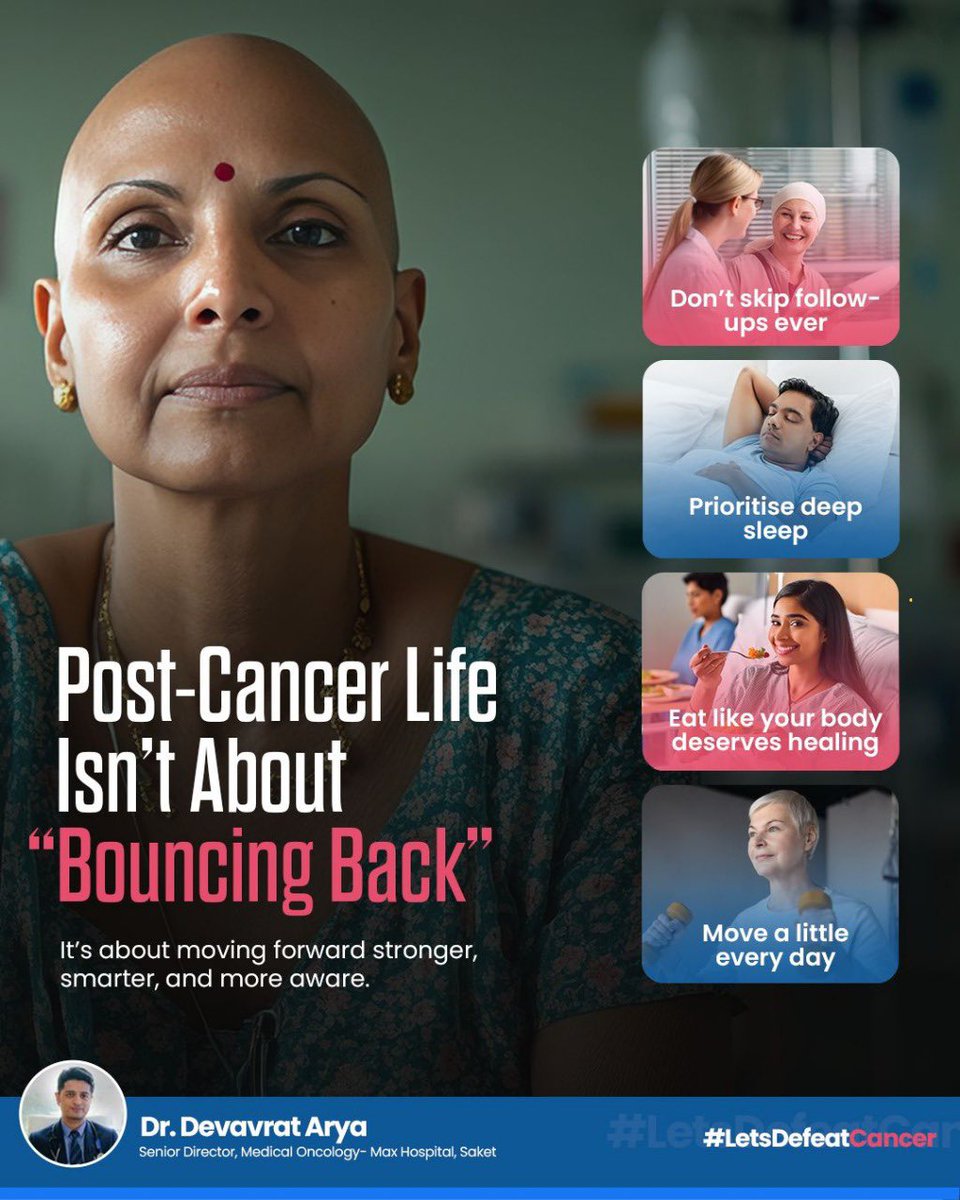 Finishing treatment is a milestone, but survivorship is a journey. Recovery is physical, emotional, and deeply personal.

Move daily, eat well, sleep enough, and never skip follow-ups. You didn’t come this far to only come this far.

#LifeAfterCancer #DrDevavratArya