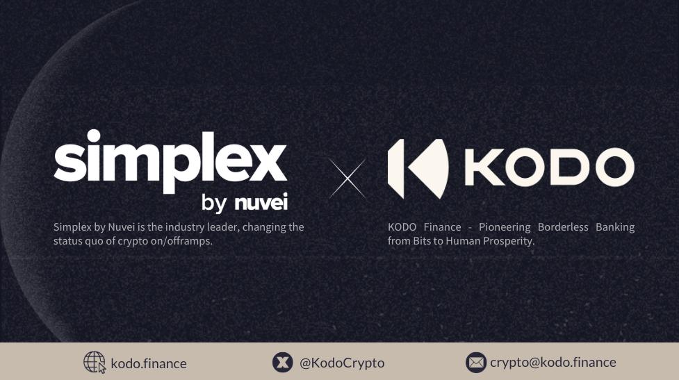 KodoCrypto's tweet image. 🚀 @KodoCrypto 🤝 @SimplexCC  by #Nuvei are #partnering to deliver even smoother global crypto on/offramp access.

Users can now enjoy lower fees, expanded payment options, and seamless #fiat-to-#crypto experiences worldwide!💸

We’re shaping the future of #Web3 together. 🌍