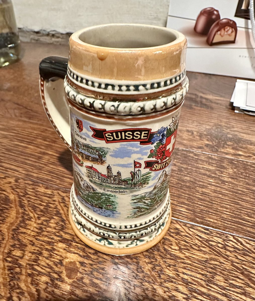 My Swiss coffee cup- perfect size for 2 espresso shots - good morning!