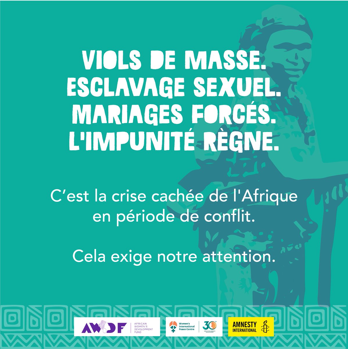 awdf01's tweet image. Les violences sexuelles sont encore utilisées comme arme de guerre, laissant les survivant·e·s avec des traumatismes durables.
Iels méritent des réparations, des soins, du soutien et la JUSTICE.
#EndSexualViolence #EndImpunity