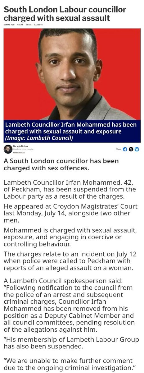OkayBiology's tweet image. Labour Cllr Irfan Mohammed has been charged with sexual assault, exposure, and controlling behaviour.
He's being charged alongside 2 other Mohammeds.
Kaymren Mohammed, 38,
and Zairab Mohammed, 72.
#DiversityIsTheirStrength